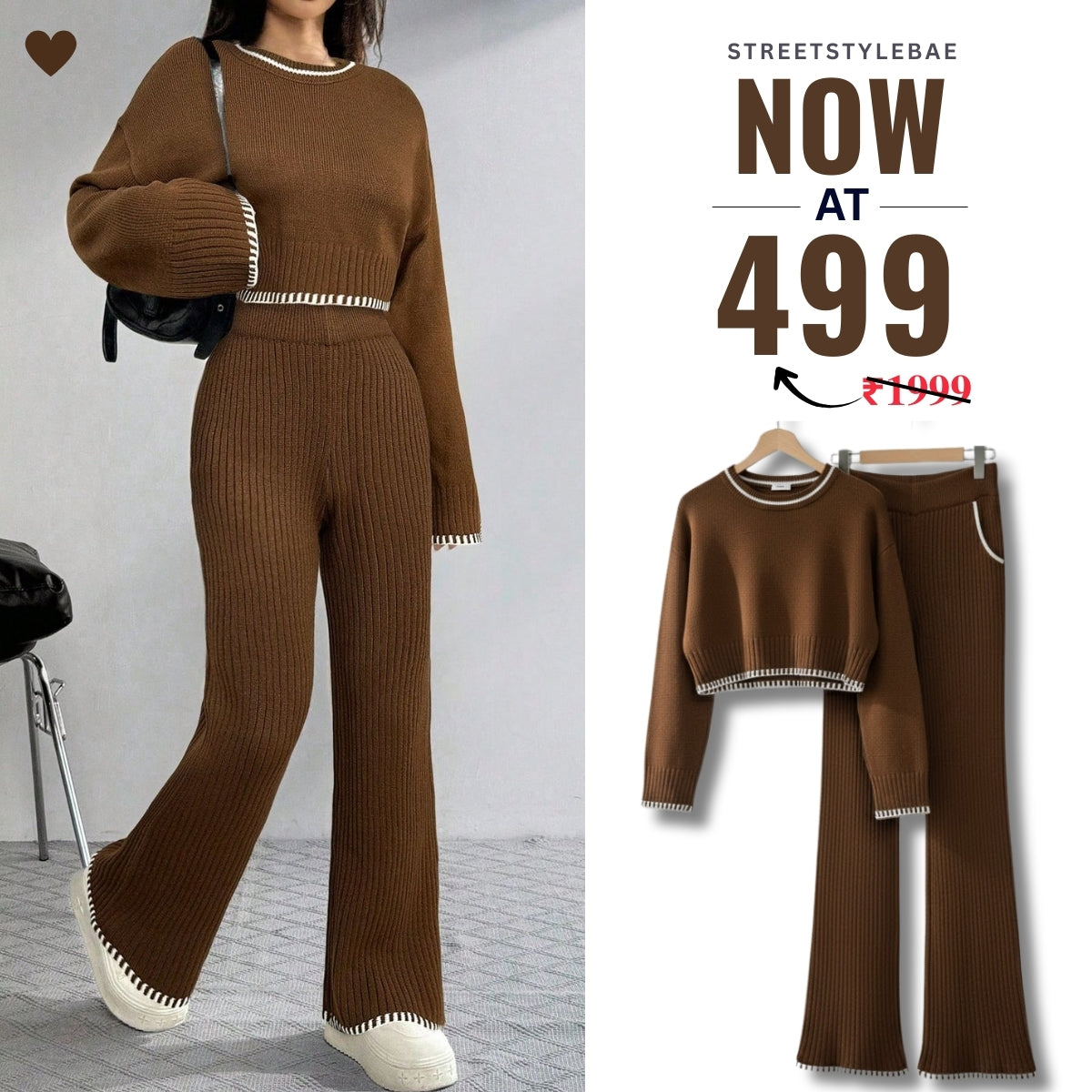 Winter Warmth , Hot Style Crop Co-ords | Brown | CSS-37
