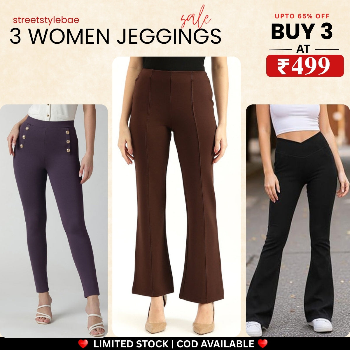 3-Pack Women's Jeggings Combo - Comfortable Stylish Bottoms | JC-01