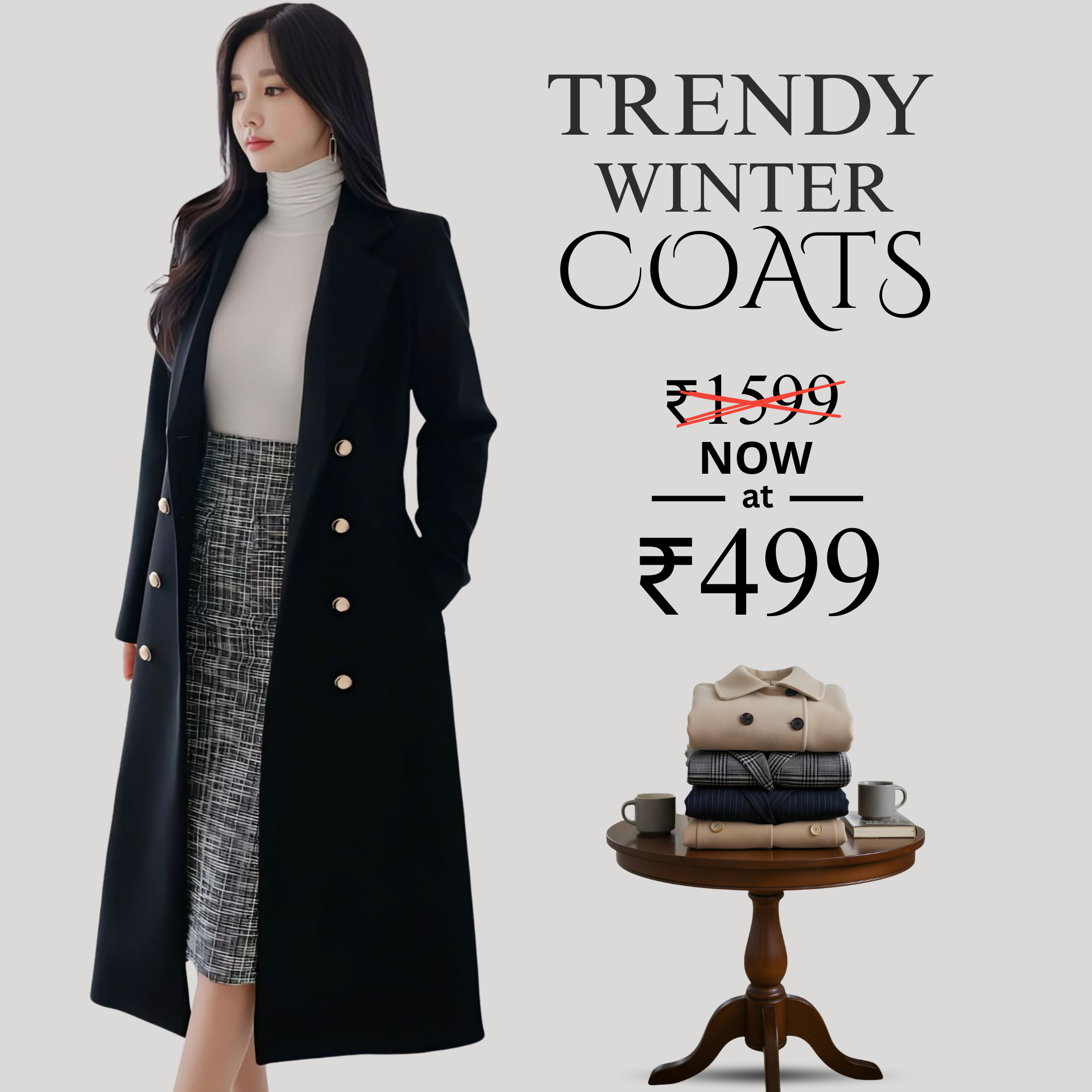 The Classic Black Double-Breasted Coat - WTC0014