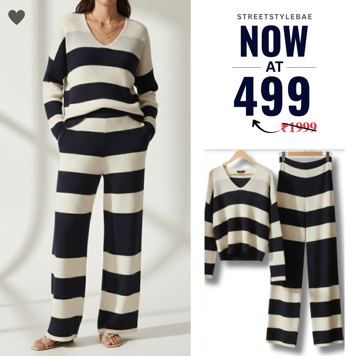 Winter Warmth , Hot Style Crop Co-ords | Striped Black-Beige | CSS-40