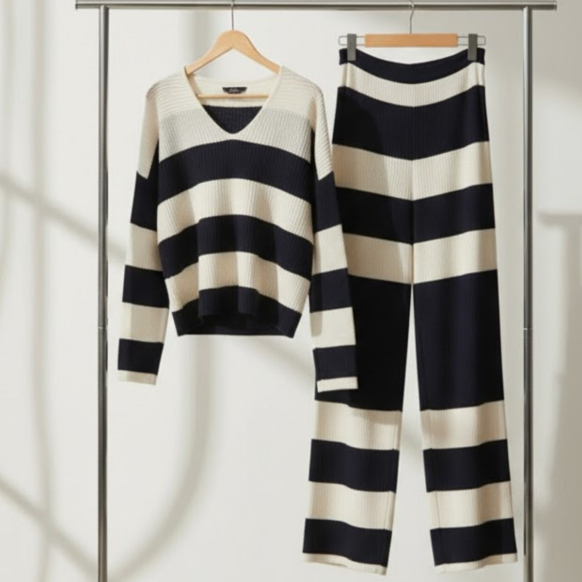 Winter Warmth , Hot Style Crop Co-ords | Striped Black-Beige | CSS-40