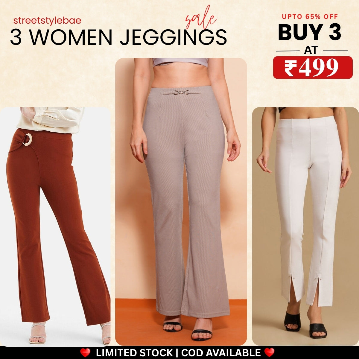 3-Pack Women's Jeggings Combo - Comfortable Stylish Bottoms | JC-02