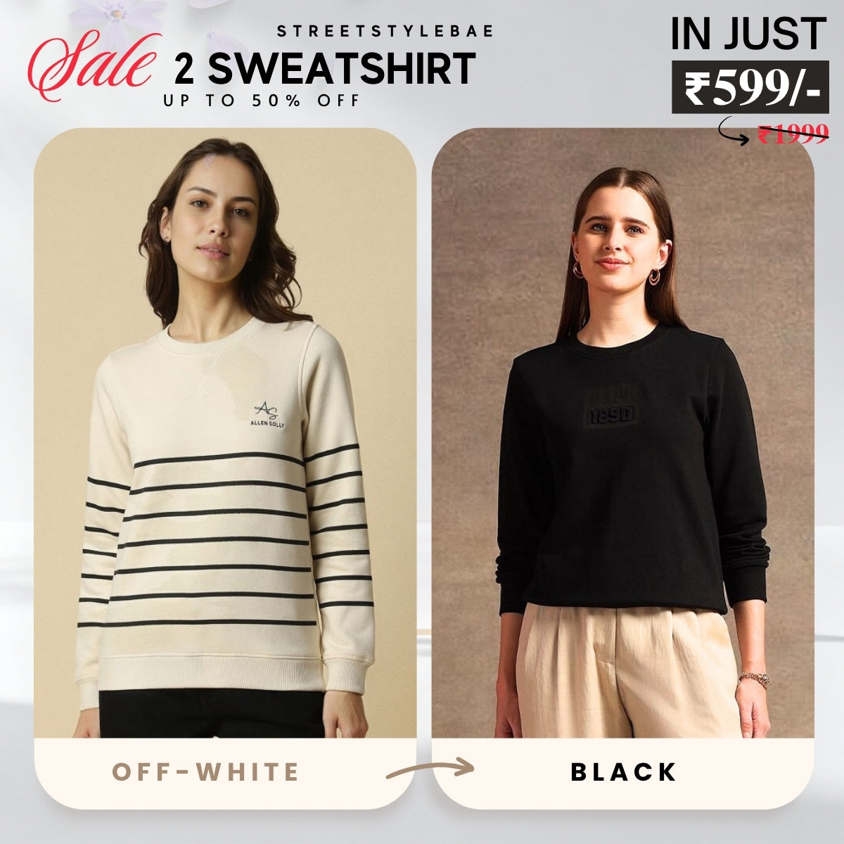 2 Stylish Sweatshirts in Beige & Black | Soft, Cozy & Trendy | Up to 50% Off |SS-02