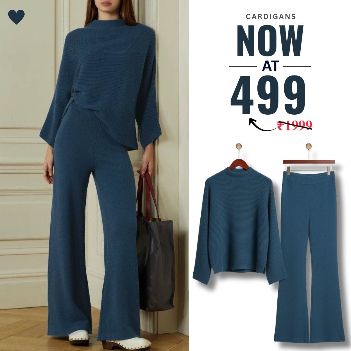 Winter Co-ord Sets for Women : Cozy Chic | Dusty Blue | WCS-13