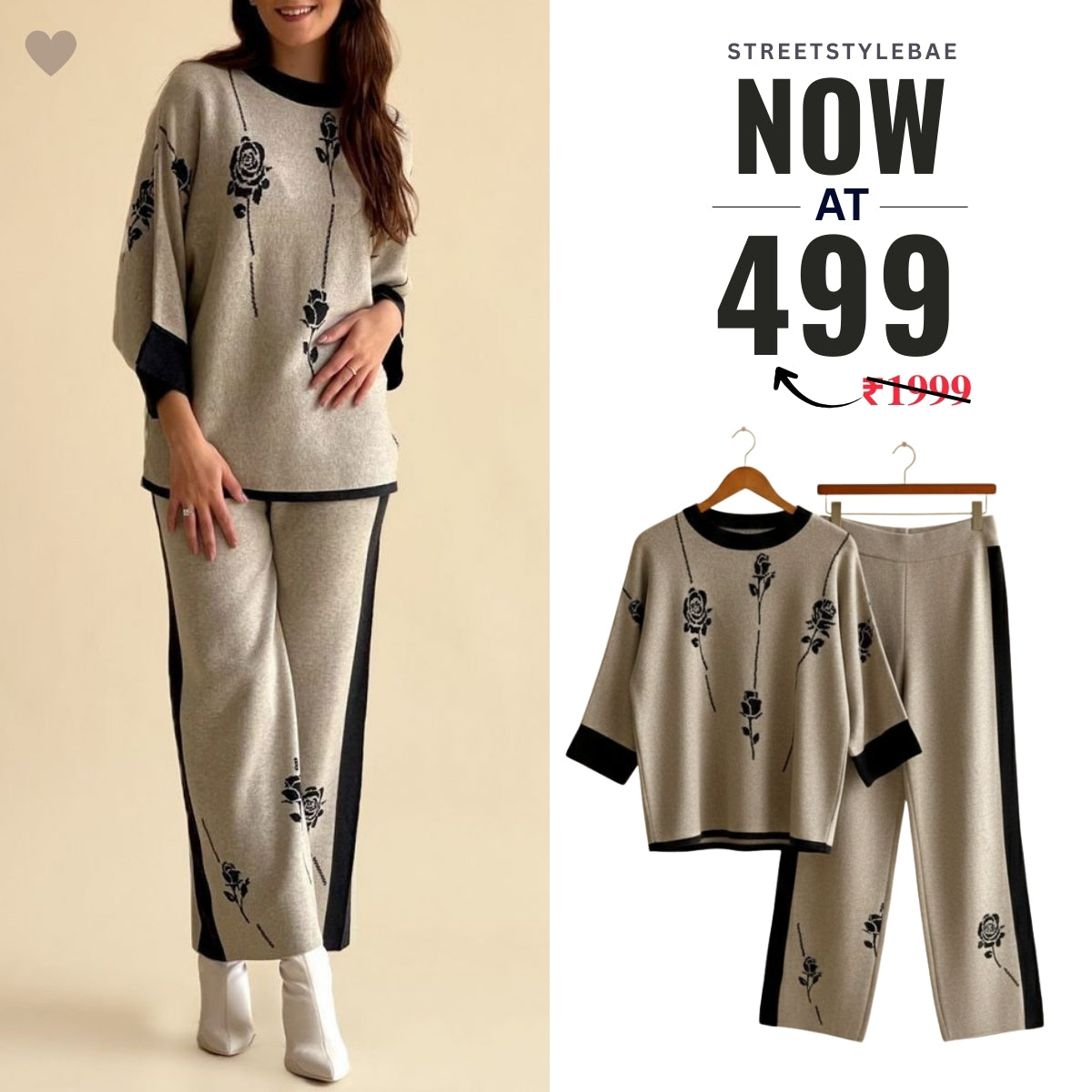 Winter Warmth , Hot Style Crop Co-ords | Black-Beige | CSS-44