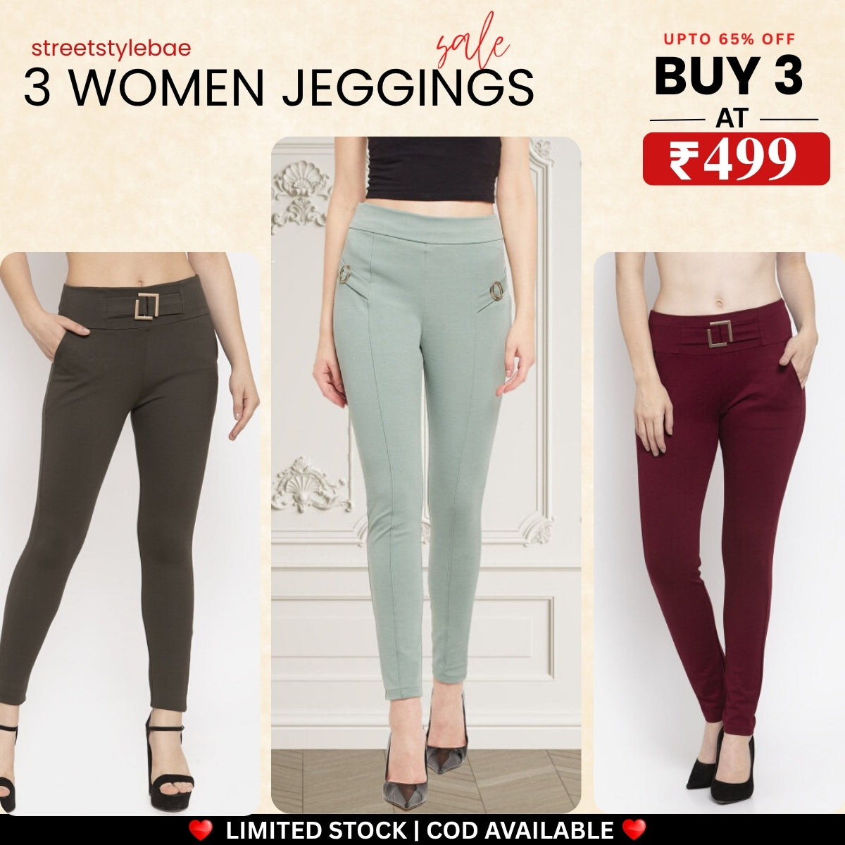 3-Pack Women's Jeggings Combo - Comfortable Stylish Bottoms | JC-03