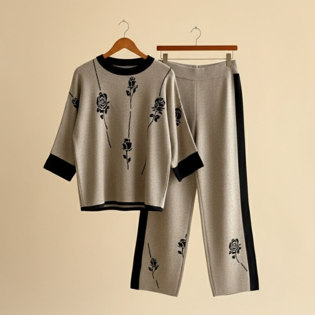 Winter Warmth , Hot Style Crop Co-ords | Black-Beige | CSS-44