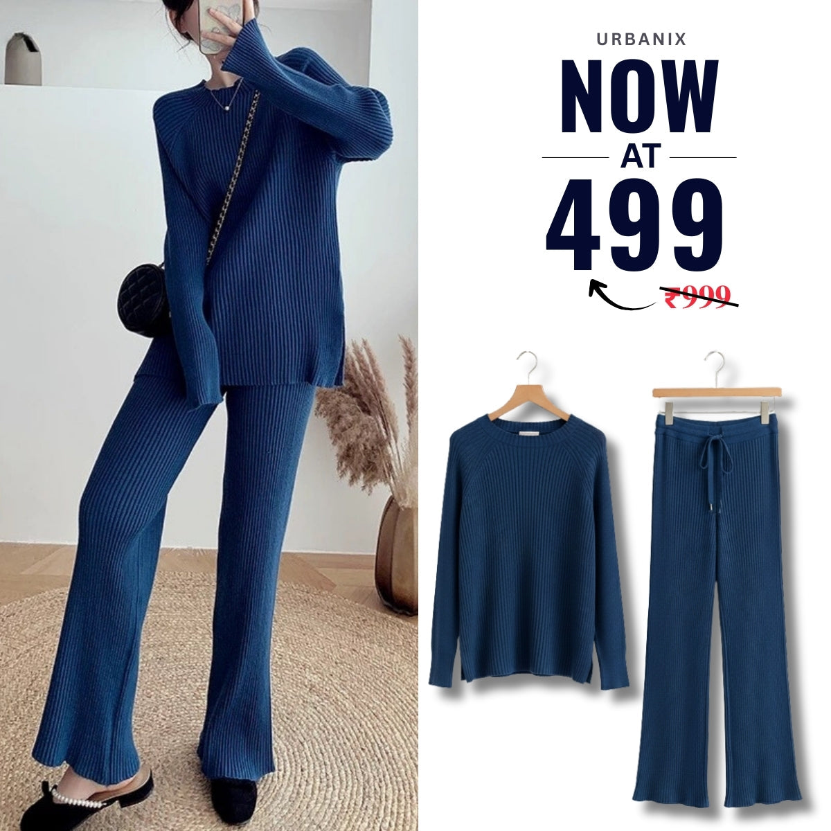 Cozy-Chic Winter Crop Co-ord Sets for Women | Navy-Blue | CSS-47