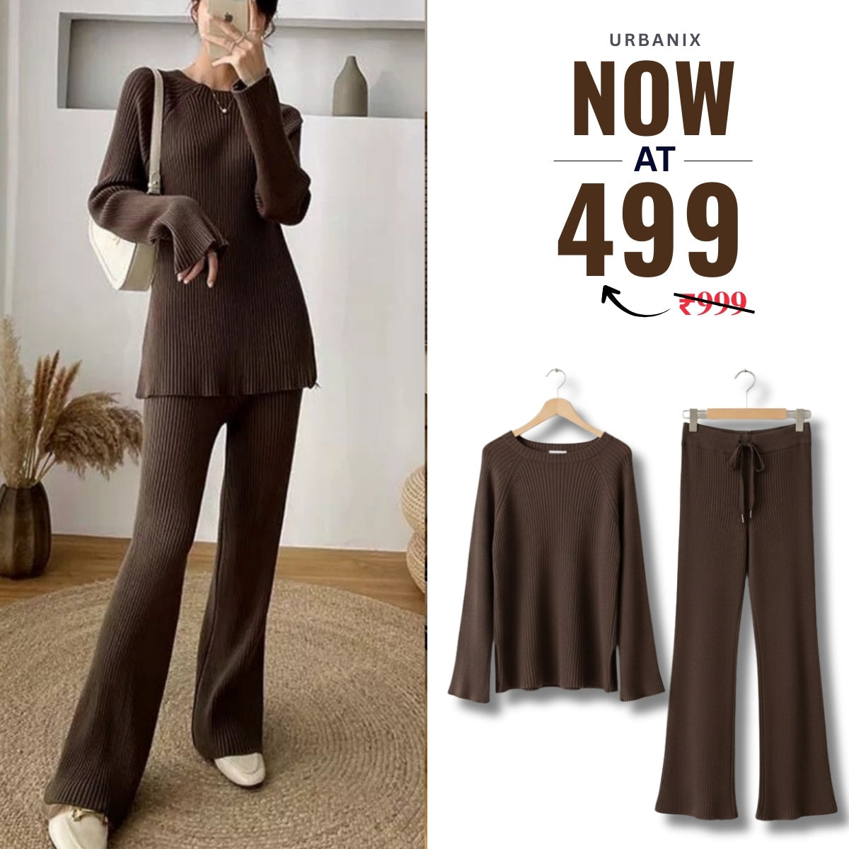 Cozy-Chic Winter Crop Co-ord Sets for Women | Brown | CSS-48