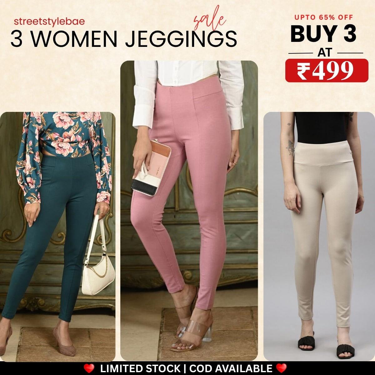 3-Pack Women's Jeggings Combo - Comfortable Stylish Bottoms | JC-04