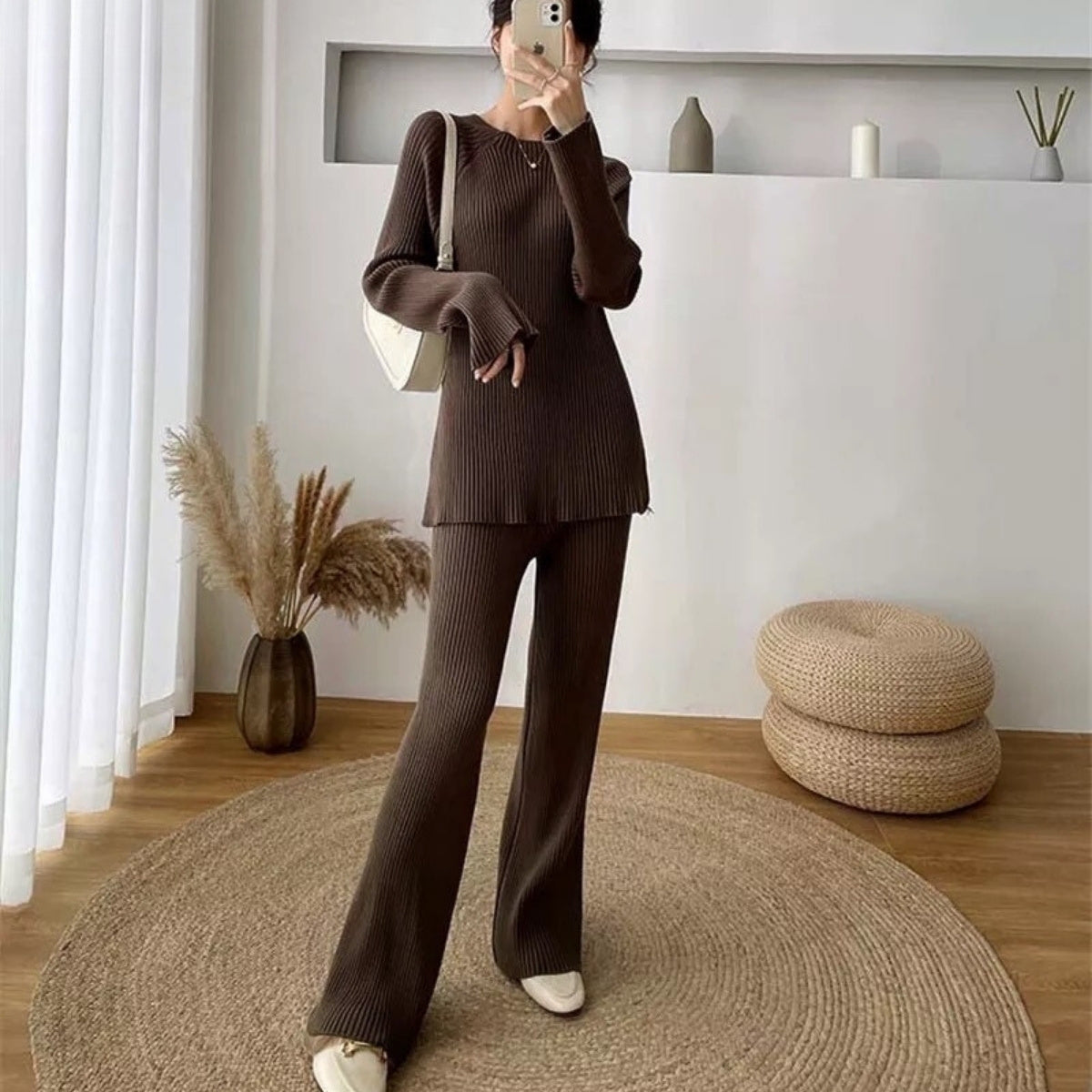 Cozy-Chic Winter Crop Co-ord Sets for Women | Brown | CSS-48