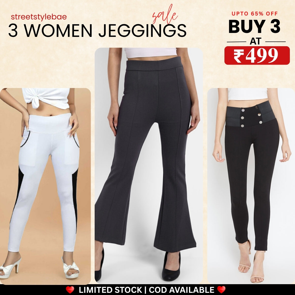 3-Pack Women's Jeggings Combo - Comfortable Stylish Bottoms | JC-05
