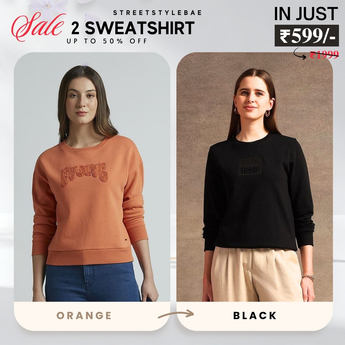 2 Stylish Sweatshirts in Orange & Black| Soft, Cozy & Trendy | Up to 50% Off |SS-05