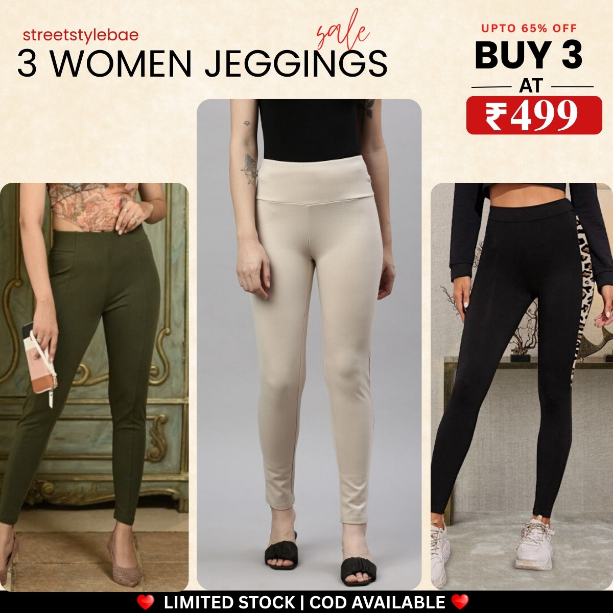 3-Pack Women's Jeggings Combo - Comfortable Stylish Bottoms | JC-06