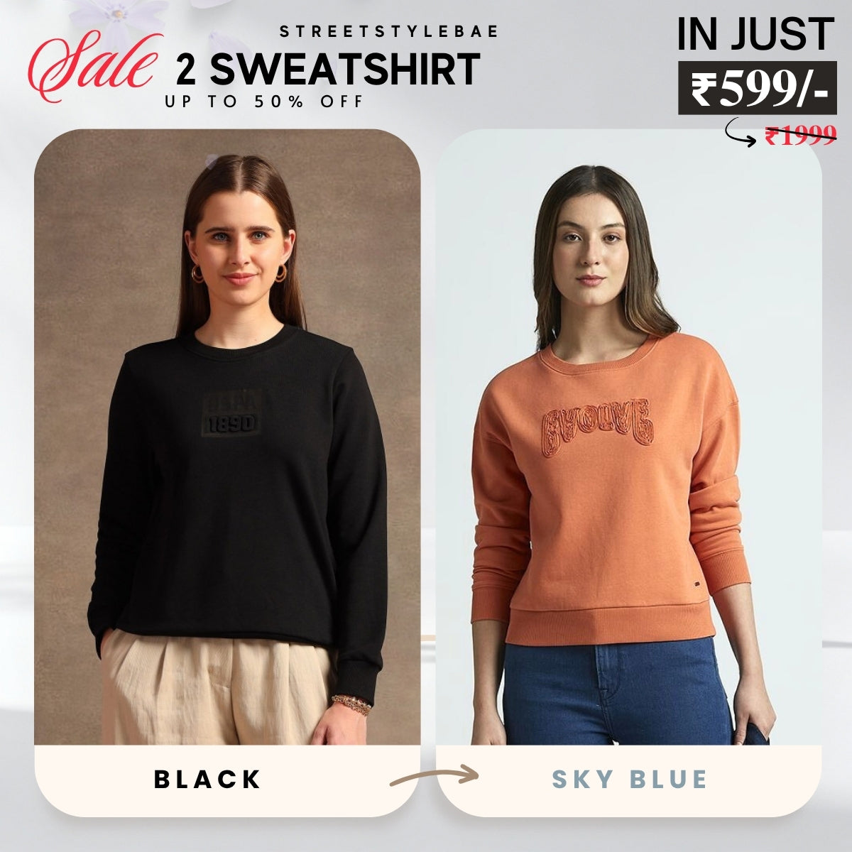 2 Stylish Sweatshirts in Black & Orange| Soft, Cozy & Trendy | Up to 50% Off |SS-08