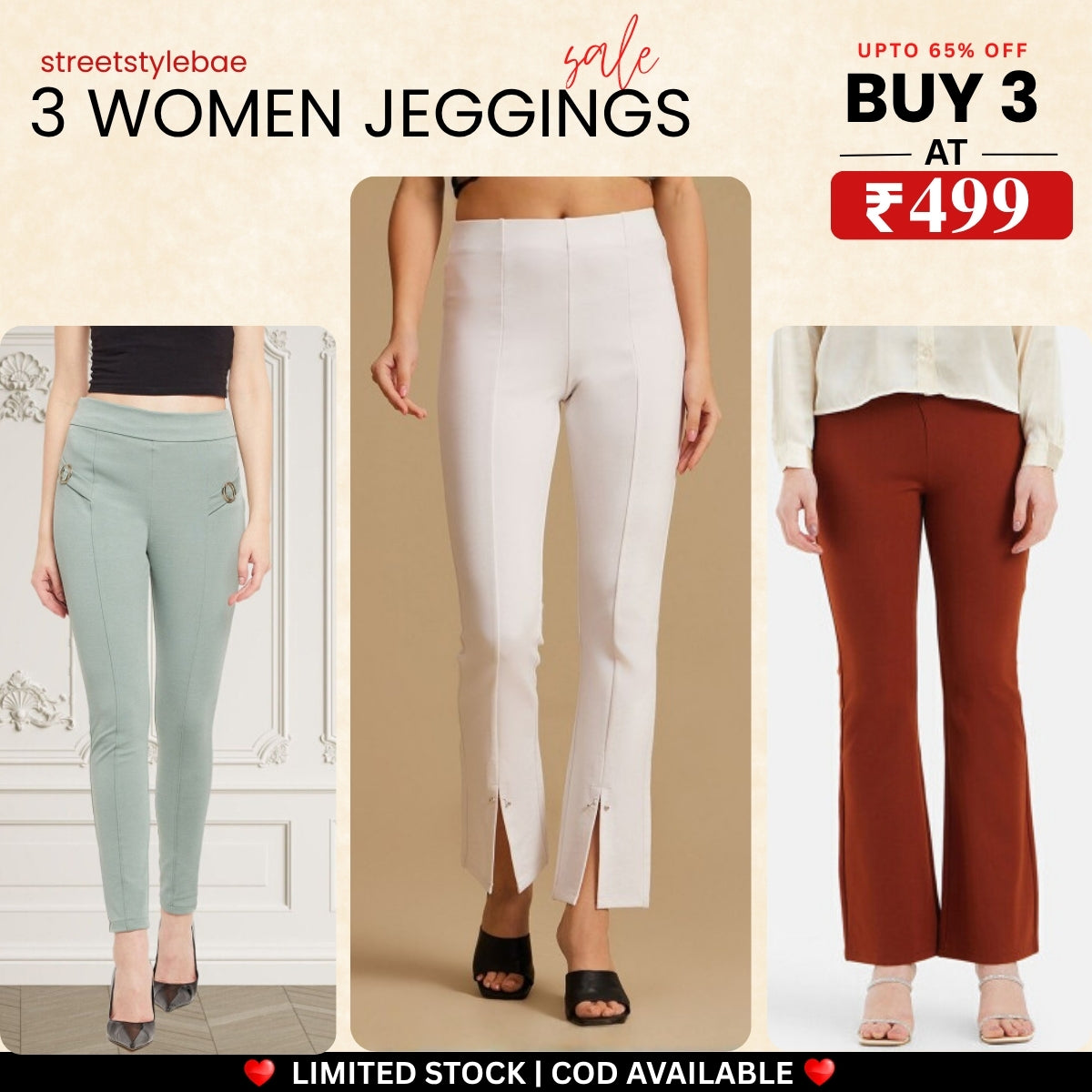 3-Pack Women's Jeggings Combo - Comfortable Stylish Bottoms | JC-08