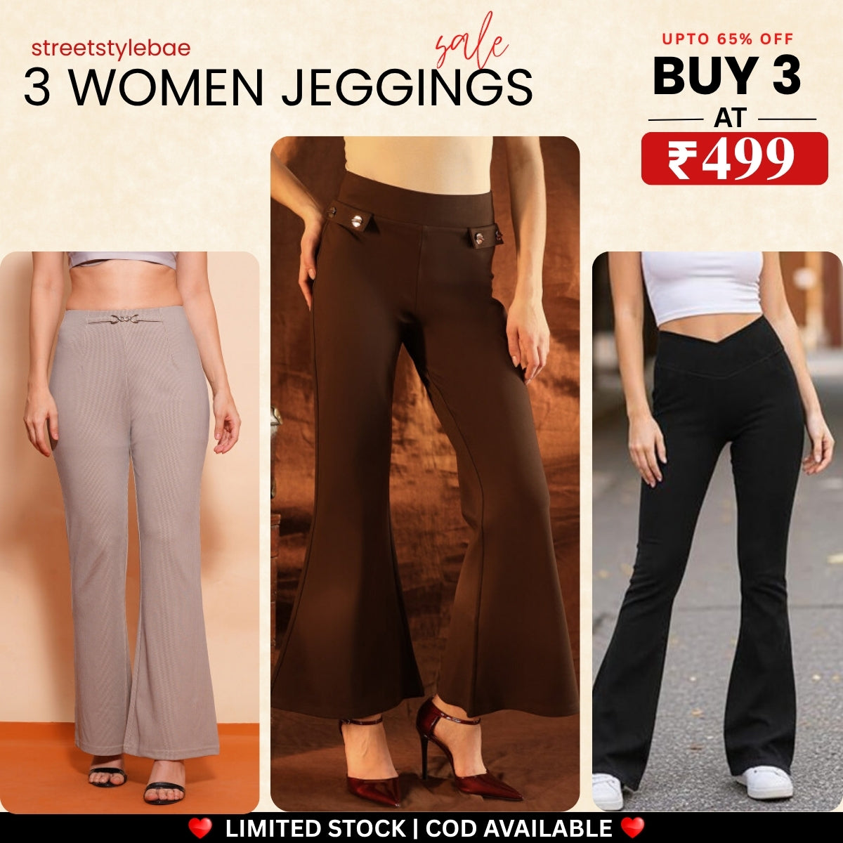 3-Pack Women's Jeggings Combo - Comfortable Stylish Bottoms | JC-09